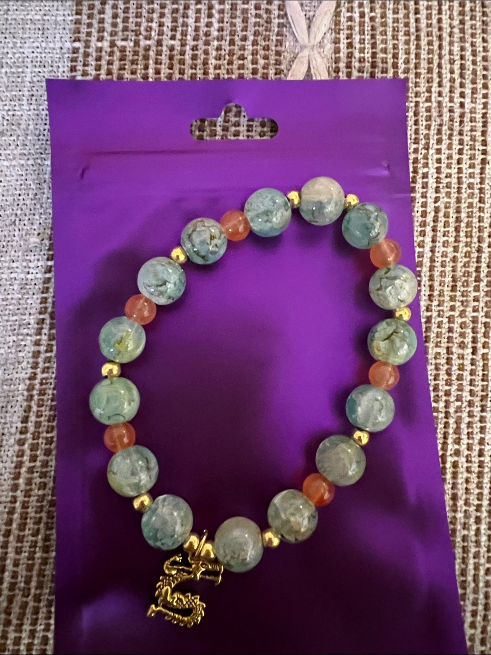 Handmade Glass Bead Bracelet w/Dragon Charm